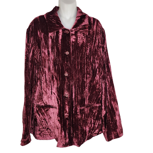 Coldwater Creek Women Crinkle Velvet Jacket 2X Button Down Burgundy Lined Career - Picture 1 of 10